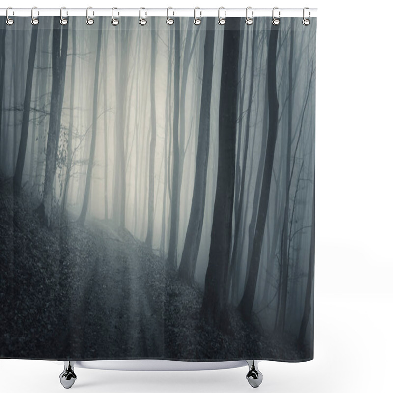 Personality  Forest Road On Rainy Day Landscape.Trees In Fog And Path In Scary Woods Shower Curtains