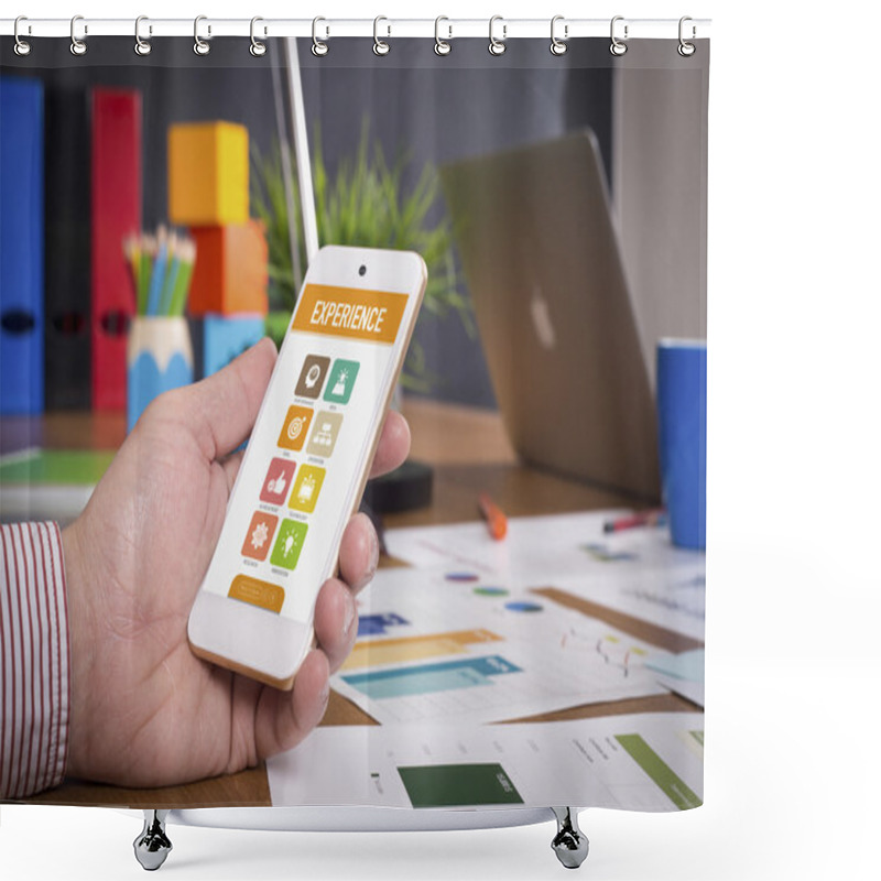 Personality  Man Showing Smartphone Shower Curtains