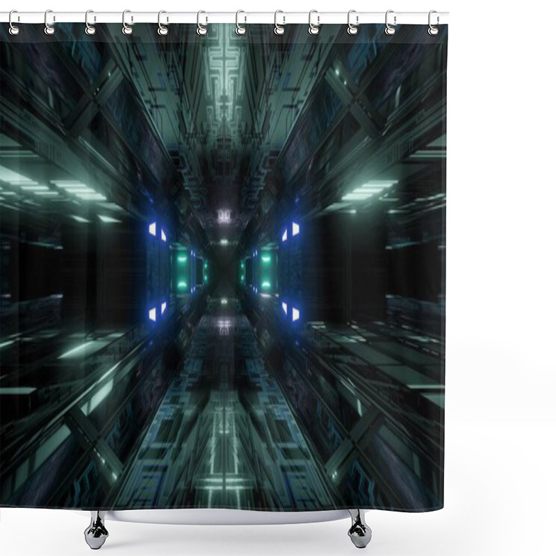 Personality  Futuristic Science-fiction Tunnel Corridor 3d Illustration Background, Modern Future Space Airship Tunnel 3d Render Wallpaper Shower Curtains