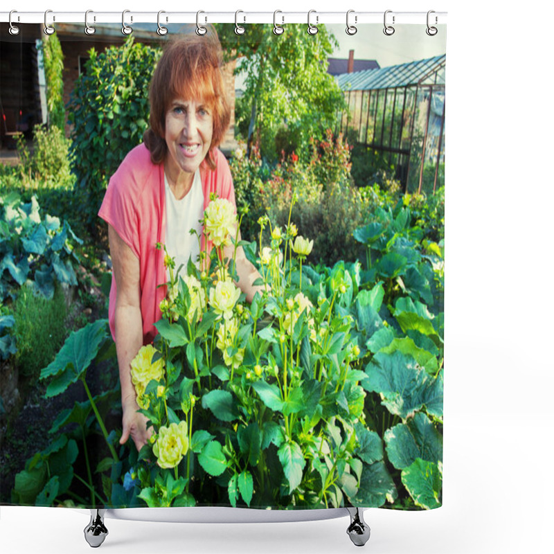 Personality  Woman In The Garden Cares For Flowers Shower Curtains