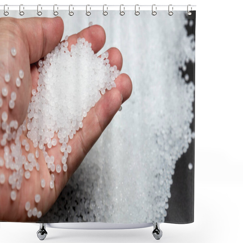 Personality  Close-up Of Plastic Polymer Granules. Polymer Plastic. Compound Polymer Shower Curtains