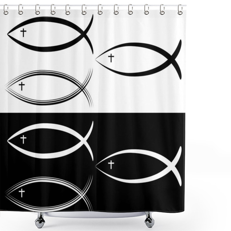 Personality  Christian Jesus Fish Symbol Set Black White Shower Curtains