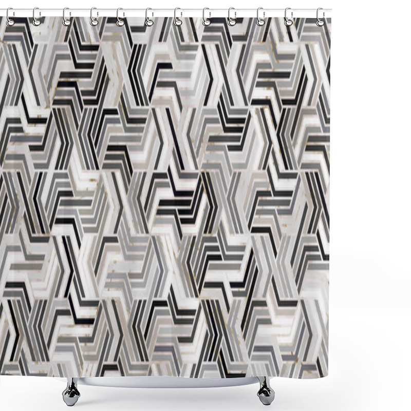 Personality   Geometric Pattern With Stripes Wavy Lines Polygonal Shape Elegant Of Gray Background And Marble Texture Shower Curtains