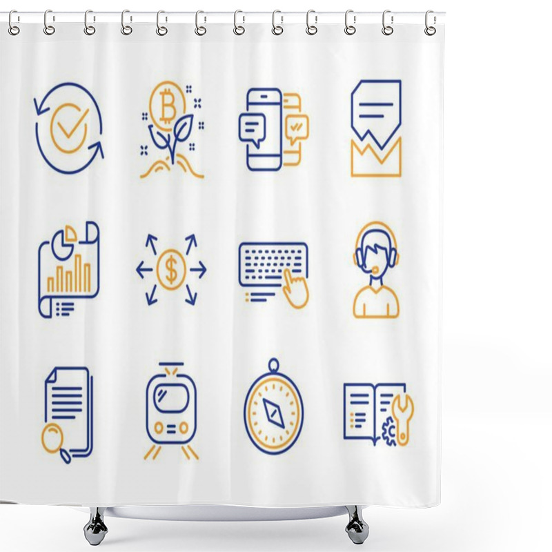 Personality  Consultant, Computer Keyboard And Corrupted File Icons Set. Dollar Exchange, Approved And Search File Signs. Vector Shower Curtains