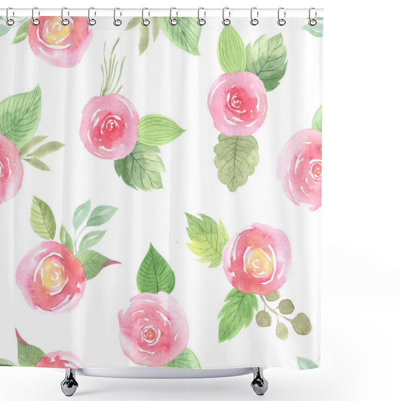 Personality  Seamless Pattern With Pink Flowers And Leaves Shower Curtains