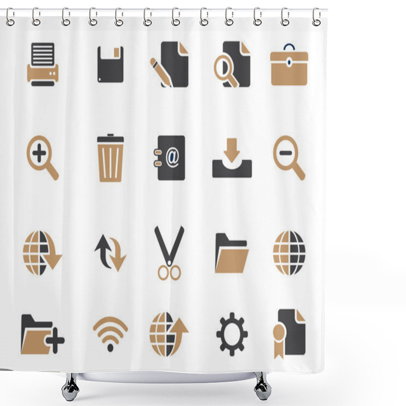 Personality  Stock Vector Brown Grey Combination Web And Office Icons In High Resolution. Shower Curtains