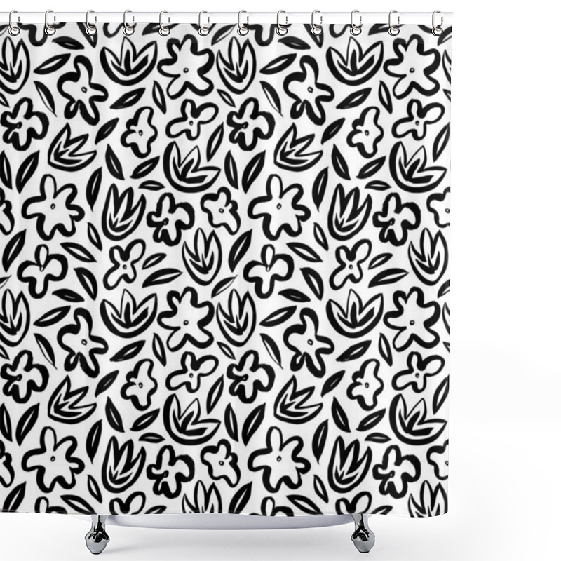 Personality  Hand Drawn Simple Abstract Flower Seamless Pattern Shower Curtains