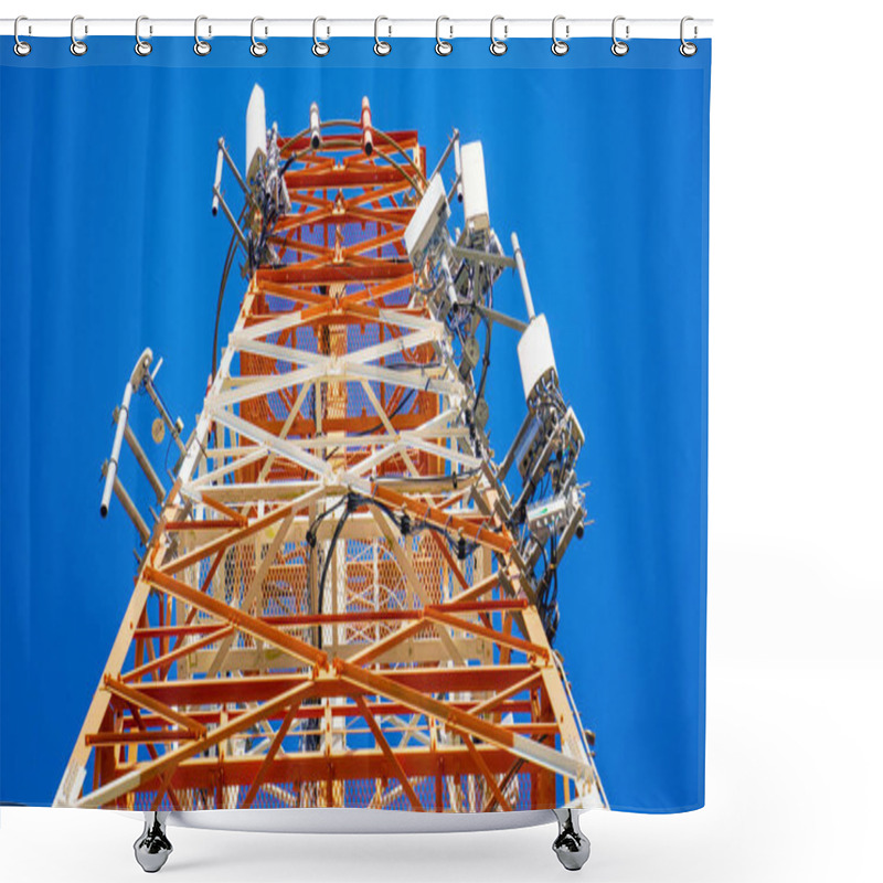 Personality  Telecommunication Tower Of 4G And 5G Cellular. Shower Curtains