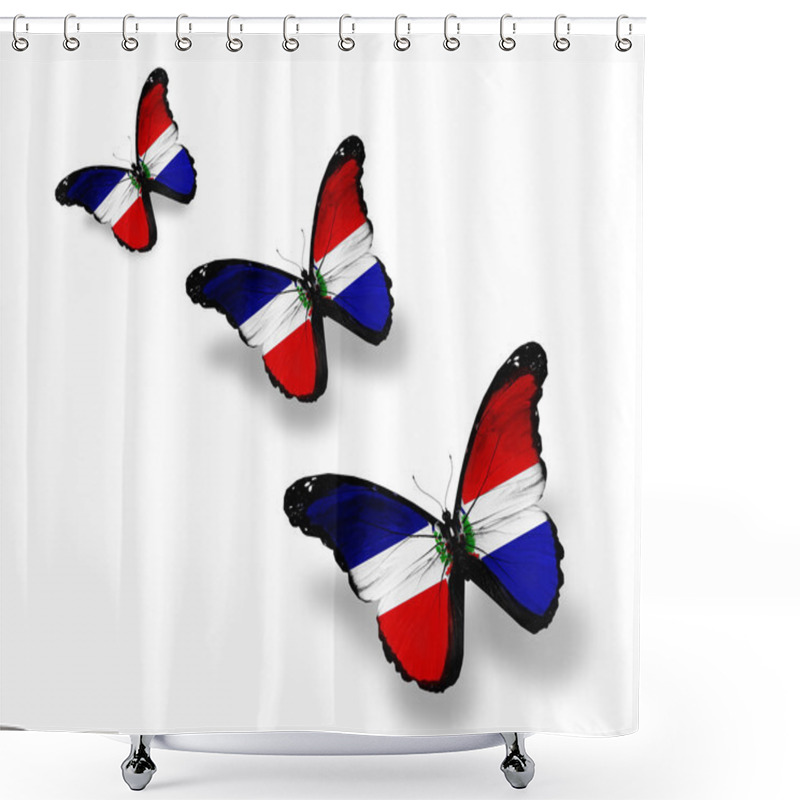 Personality  Three Dominican Republic Flag Butterflies, Isolated On White Shower Curtains