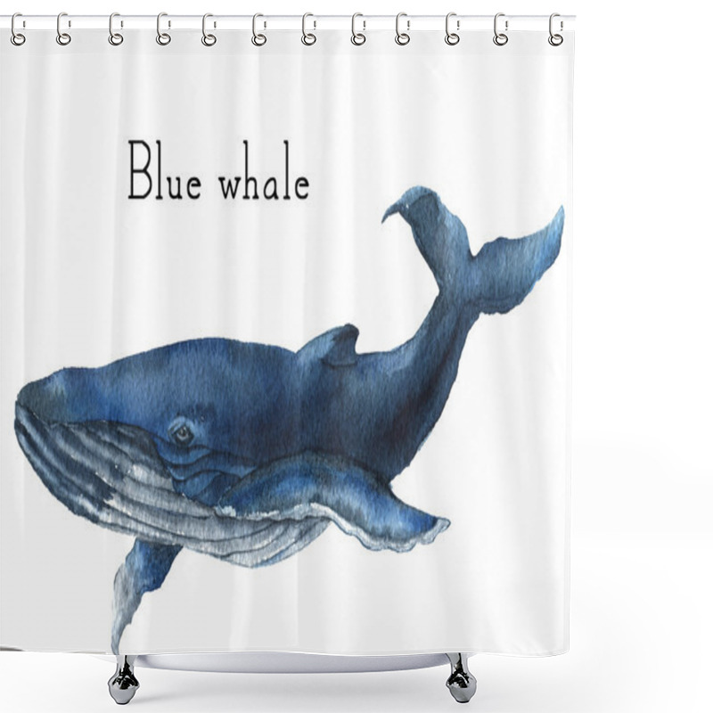 Personality  Watercolor Blue Whale. Illustration Isolated On White Background. For Design, Prints Or Background Shower Curtains