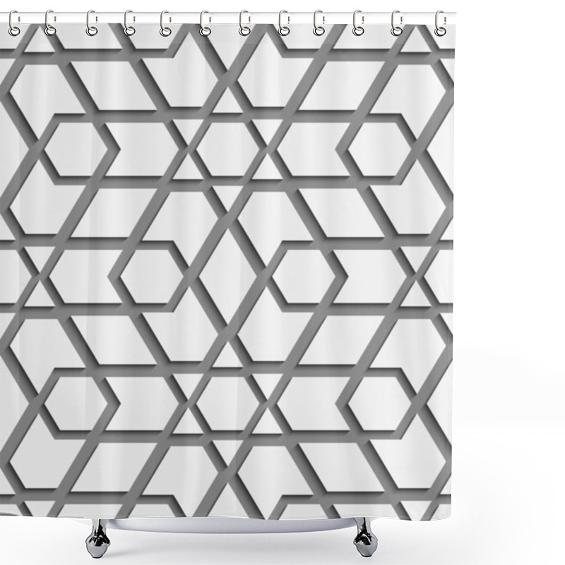 Personality  White Geometrical Detailed On Gray Seamless Pattern Shower Curtains