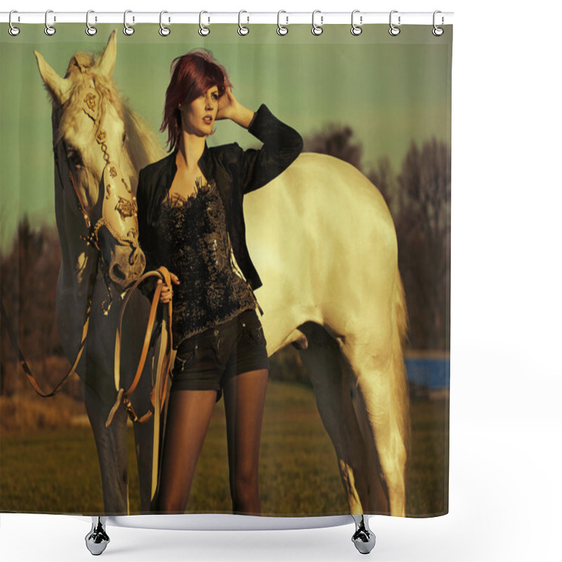 Personality  Redhead Lady With Majestic Horse Shower Curtains