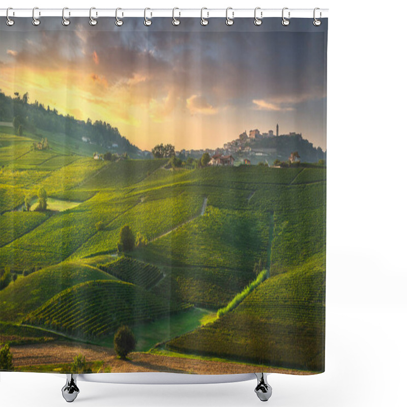 Personality  Langhe Vineyards Sunset Panorama, Barolo And La Morra, Unesco Site, Piedmont, Northern Italy Europe. Shower Curtains