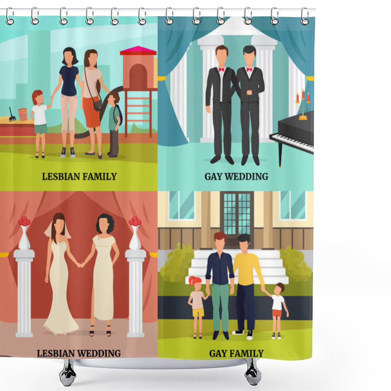 Personality      Homosexual Family Concept Icons Set Shower Curtains