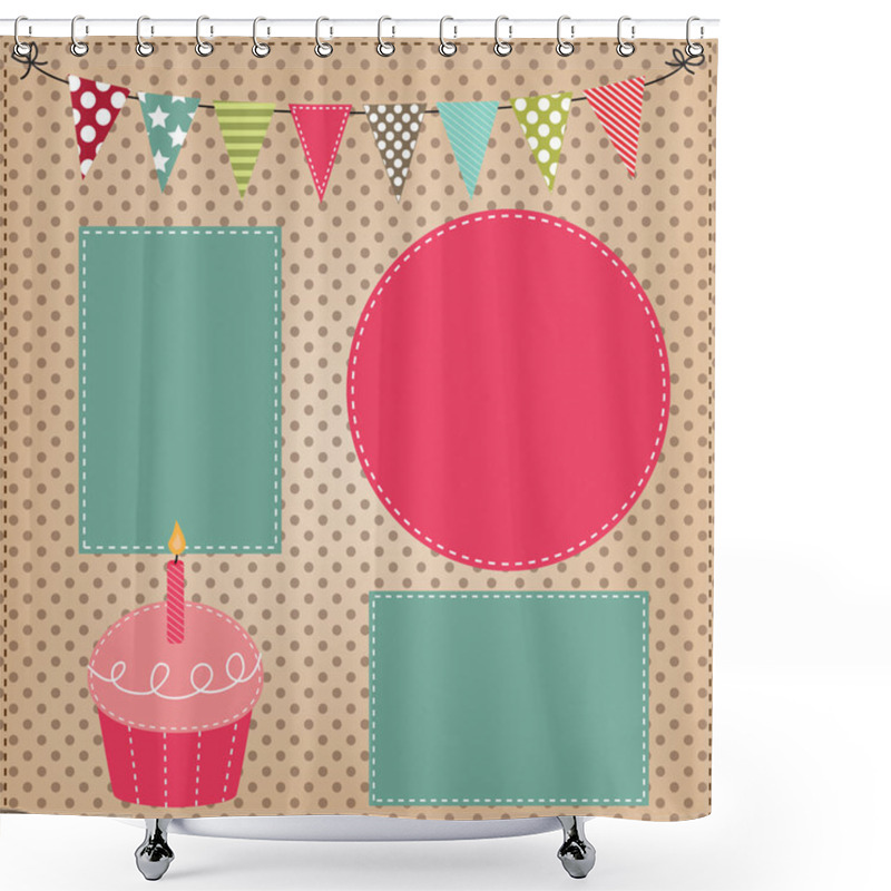 Personality  Cupcake Template With Bunting Or Flags Shower Curtains