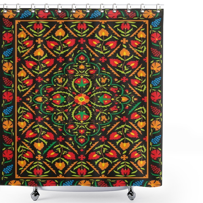 Personality  Suzani Textile. Uzbek Manual Oriental Embroidery. National Ornament Of The Countries Of Central Asia. Vectors Background. EPS Format. Shower Curtains