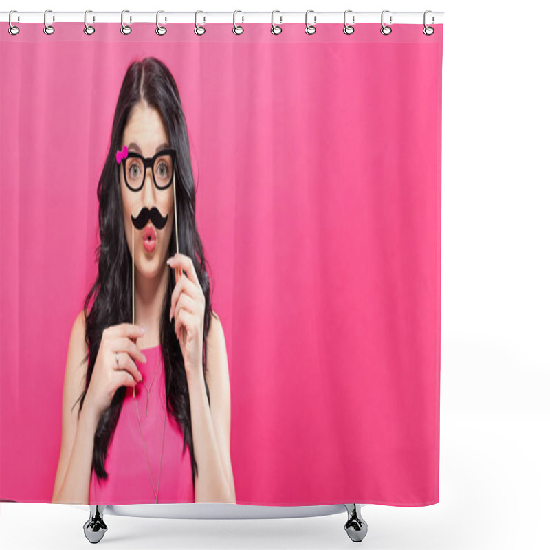 Personality  Young Woman Holding Paper Party Sticks  Shower Curtains