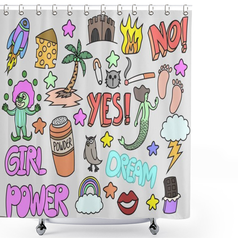 Personality  Set Of Various Doodles, Girl Power, Doodles, Hand Drawn Shower Curtains