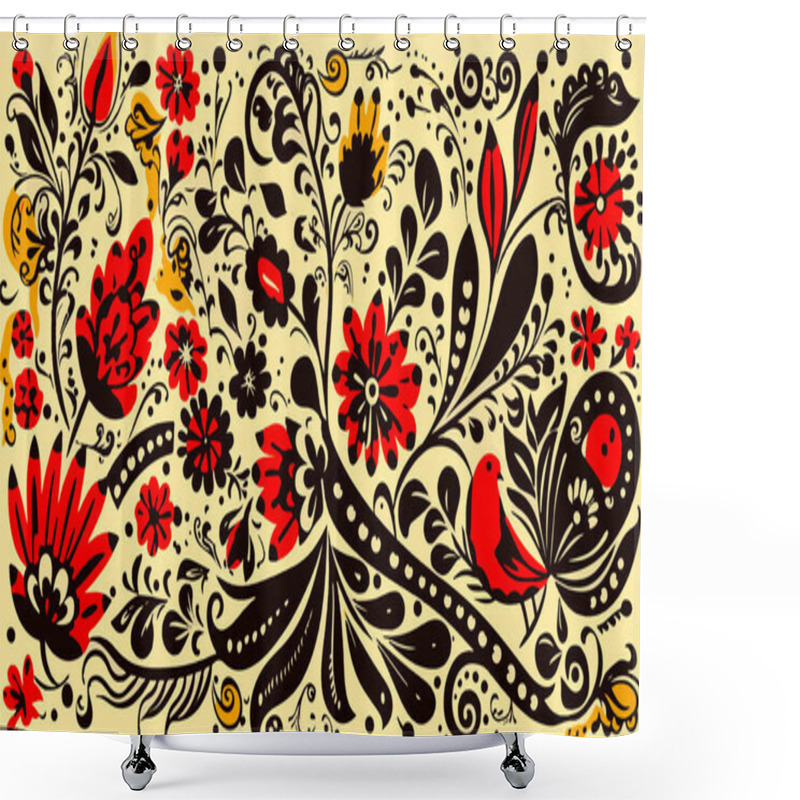 Personality  Traditional Russian Vector Seamless Pattern In Khokhloma Style. Shower Curtains