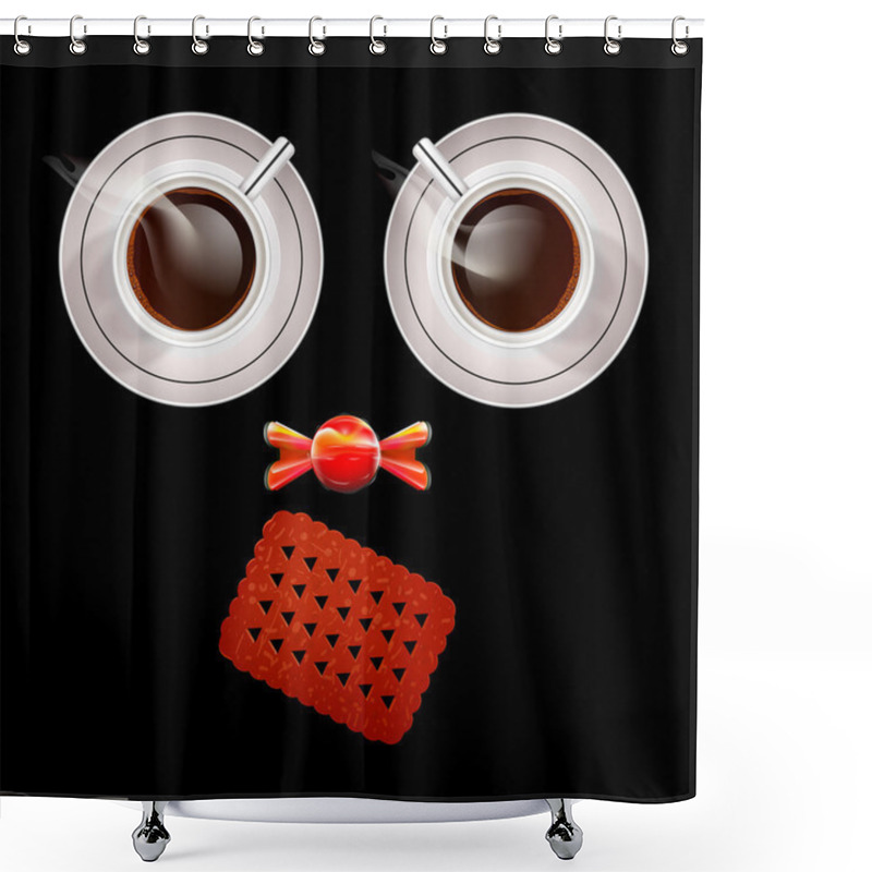 Personality  Two Cup Of Coffee And Sweets. Vector Illustration Shower Curtains