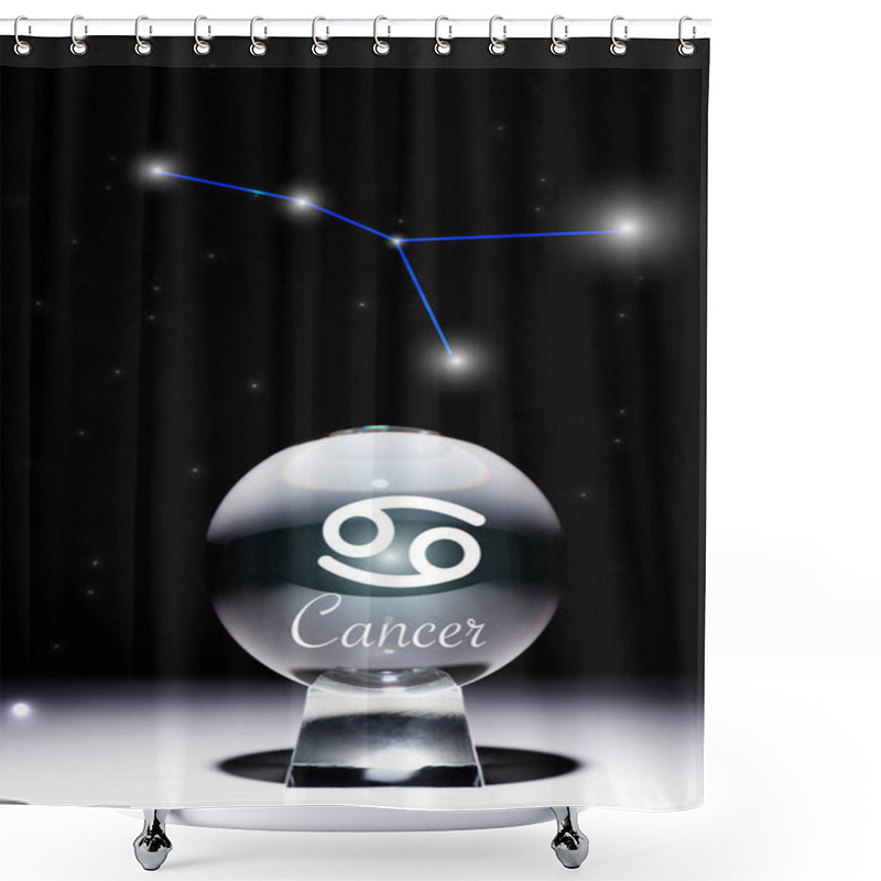 Personality  Crystal Ball With Cancer Zodiac Sign Isolated On Black With Constellation Shower Curtains