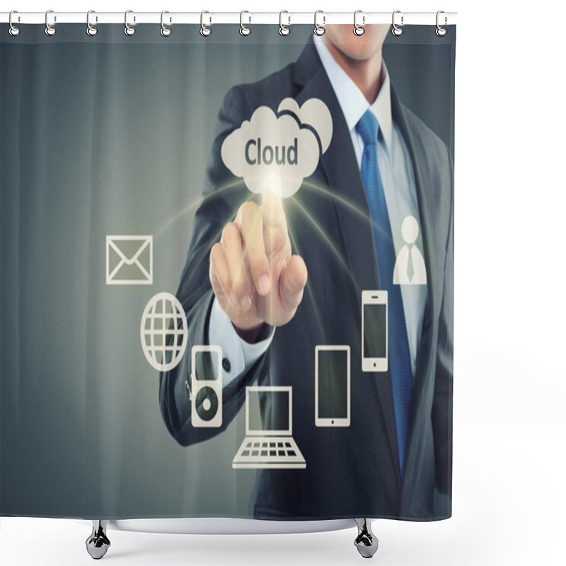 Personality  Business Man Pointing At Cloud Computing Shower Curtains