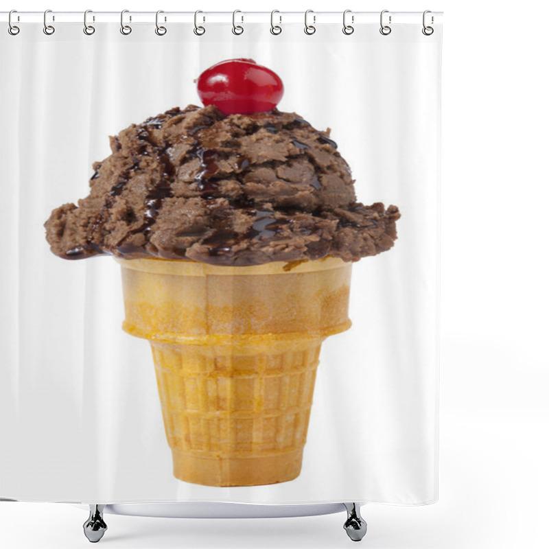 Personality  A Cone With Chocolate Ice Cream And Cherry Topping Shower Curtains