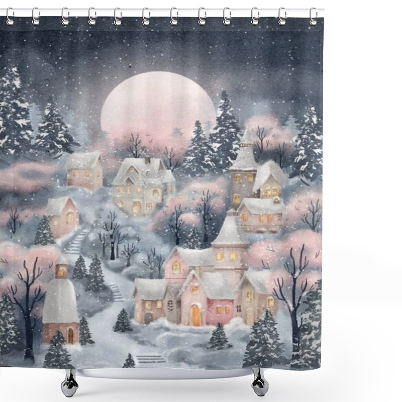 Personality  Christmas Snowy Village Card, Winter Holidays Card Shower Curtains