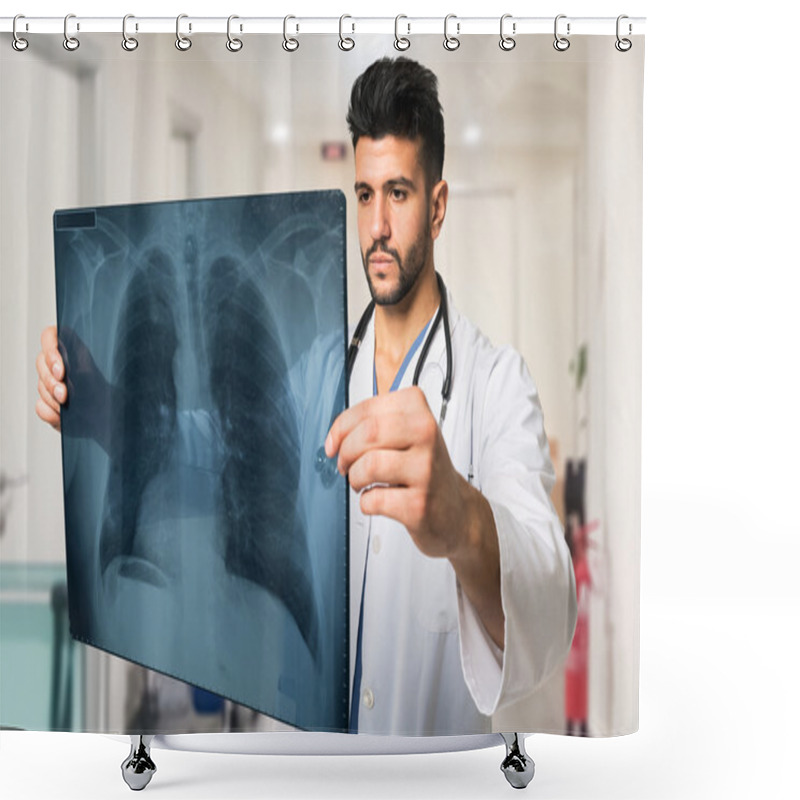 Personality  Doctor Examining Radiography Shower Curtains