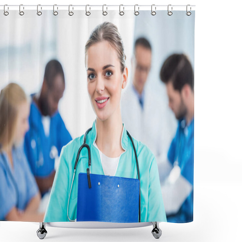 Personality  Nurse Holding Clipboard Shower Curtains