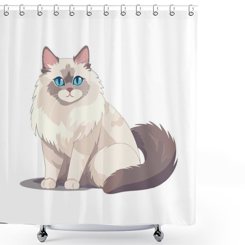 Personality  Cute Fluffy Kitten Sitting Over White Shower Curtains