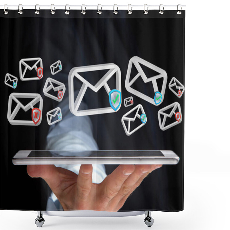 Personality  Approved Email And Spam Message Displayed On A Futuristic Interf Shower Curtains