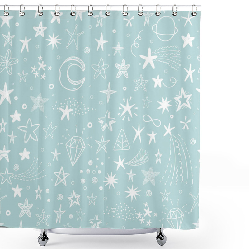 Personality   Hand Drawn Doodle Funny Stars, Comets And Moon Shower Curtains