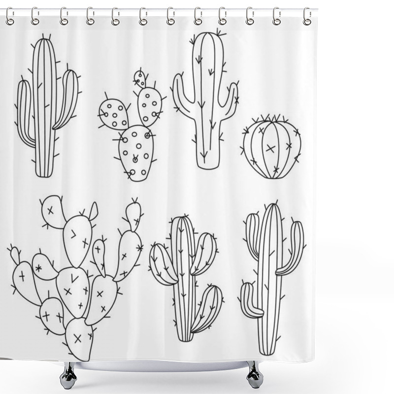 Personality  Cactus Vector Illustrations. Hand Drawn Outline Cactus Set. Shower Curtains