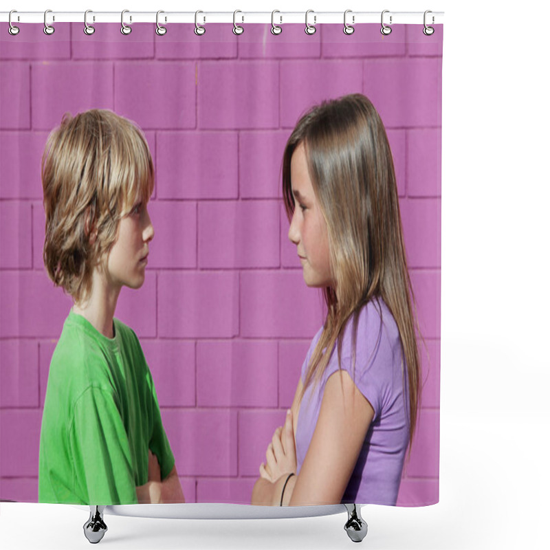 Personality  Sibling Rivalry, Brother And Sister Argueing Shower Curtains