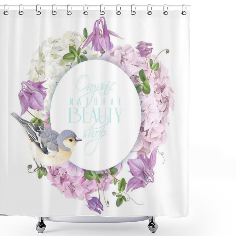 Personality  Hydrangea Bird Round Logo Shower Curtains