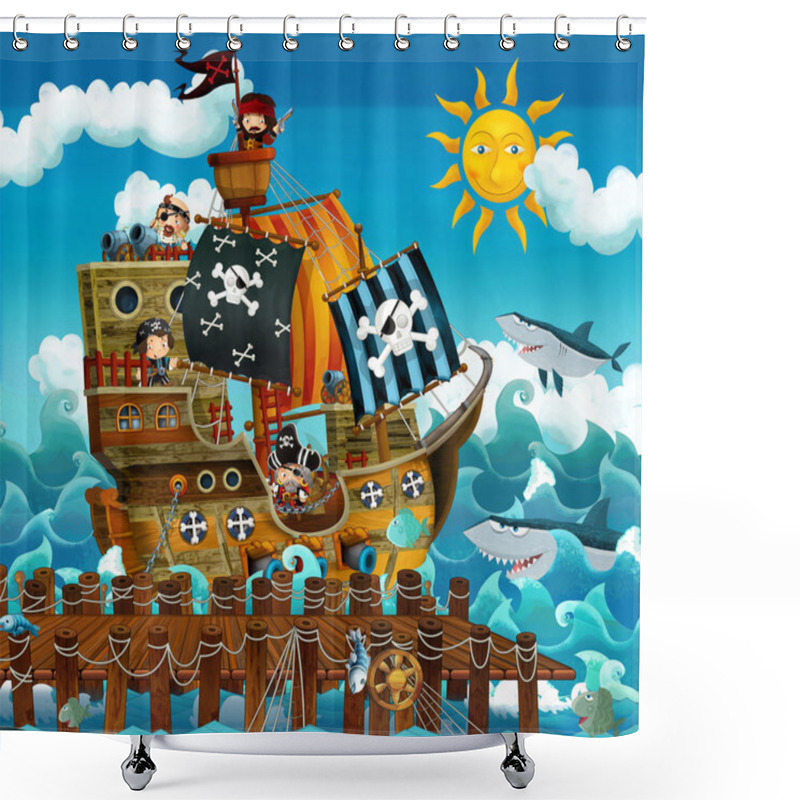 Personality  Pirate Ship In The Sea Shower Curtains