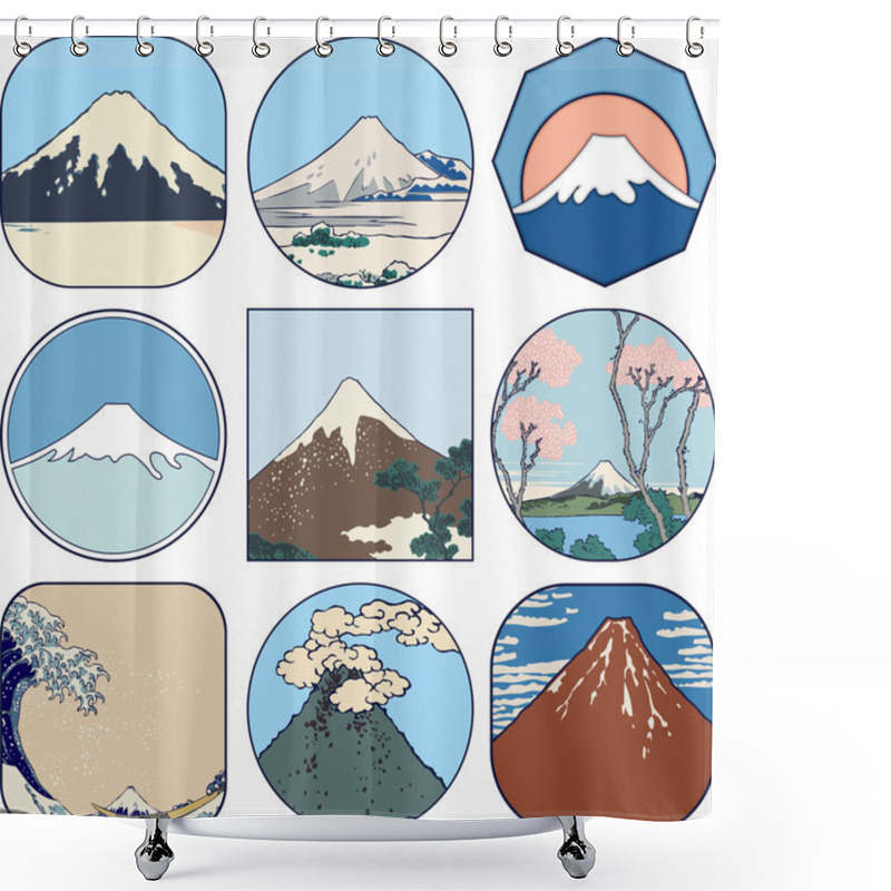 Personality  Set Of Picturesque Sketches Of Mount Fuji Shower Curtains