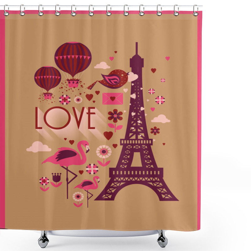 Personality  Eiffel Tower With Hot Air Balloons Shower Curtains