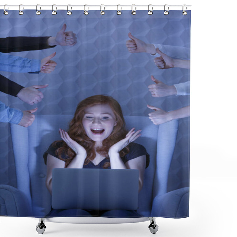 Personality  Girl With Laptop At Night Shower Curtains