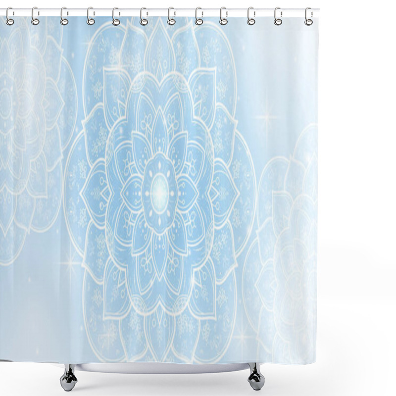 Personality  Circular Flower Mandala With Soft Blue Sky Background, Vector Mandala Oriental Pattern, Hand Drawn Decorative Element. Unique Design With Petal Flower. Concept Relax And Meditation Use For Page Logo Book Shower Curtains