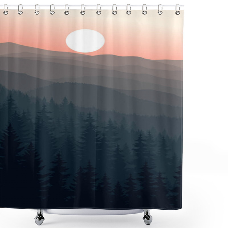 Personality  Vector Morning In Mountains Shower Curtains