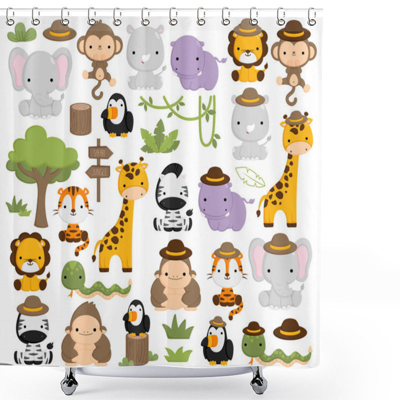 Personality  A Vector Set Of Cute And Simple Safari Jungle Animals Shower Curtains