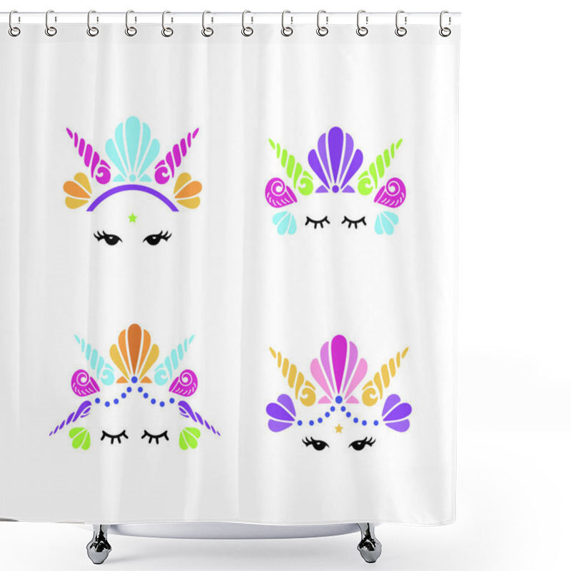 Personality  Vector Set With Mermaid Logo. Mermaid Face With Crown For Invitation, Birthday, Greetings, Party, Baby Shop, T-shirt Design. Shower Curtains