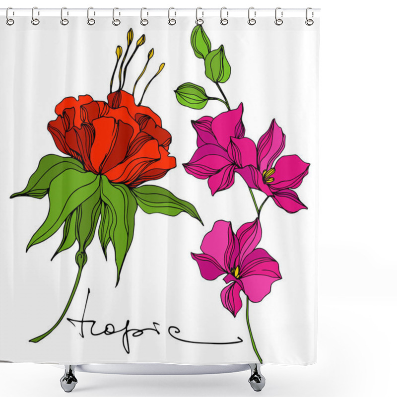 Personality  Vector Tropical Botanical Flower. Exotic Hawaiian Summer. Engraved Ink Art. Isolated Flowers Illustration Element. Shower Curtains