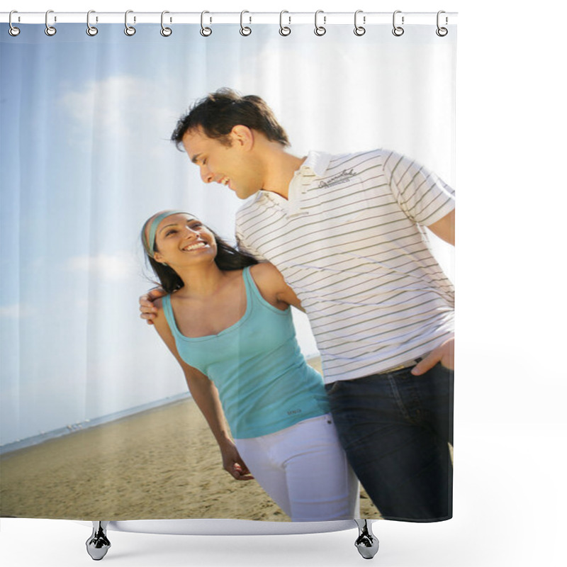 Personality  Couple Walking On The Beach Shower Curtains