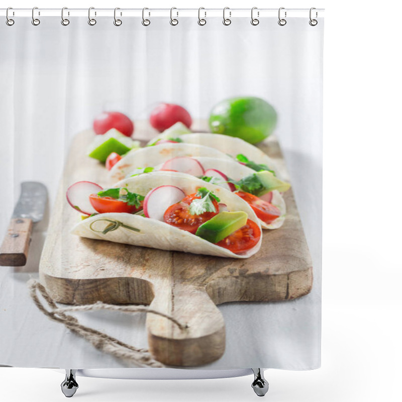 Personality  Delicious Tacos With Fresh Vegetables And Lime Shower Curtains