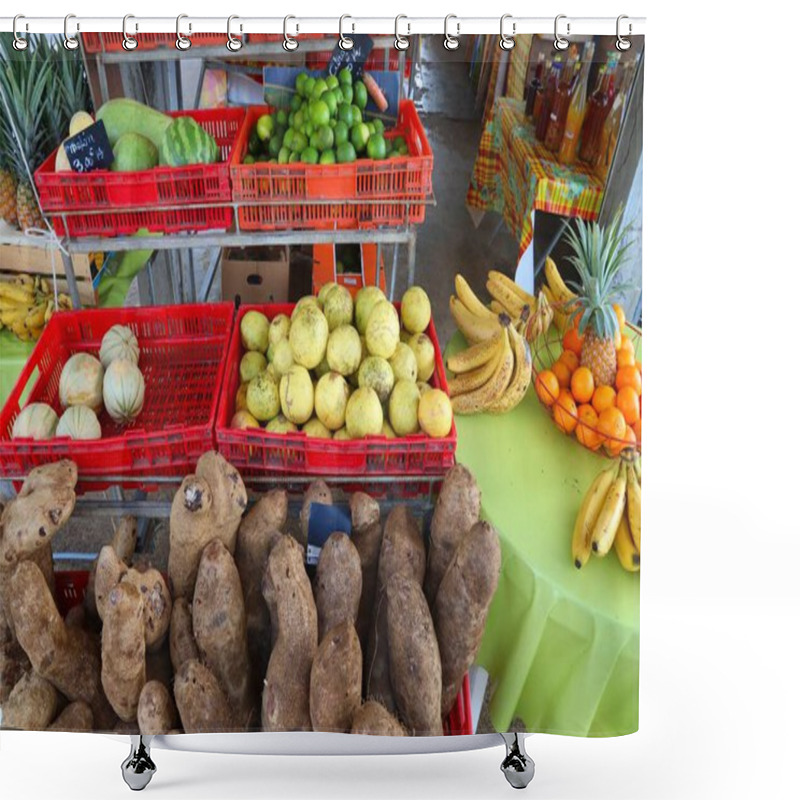 Personality  Food Market Place In Guadeloupe. Caribbean Fruit And Vegetables. Shower Curtains