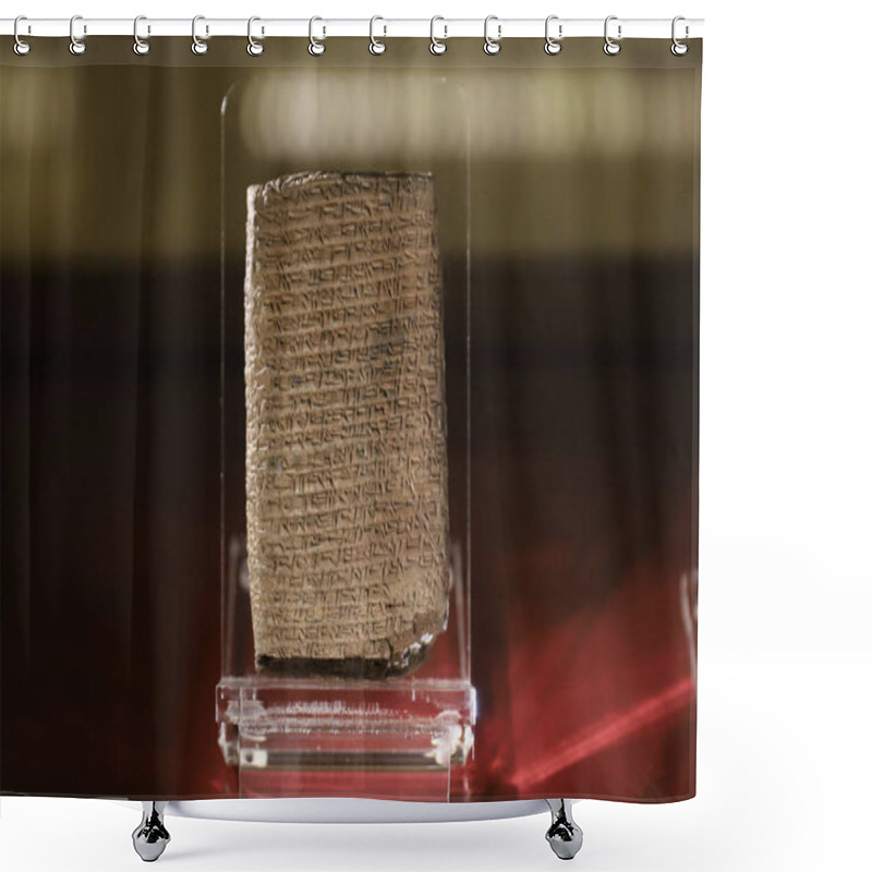 Personality  Old Clay Tablet In Museum Of Anatolian Civilizations, Ankara City, Turkey Shower Curtains