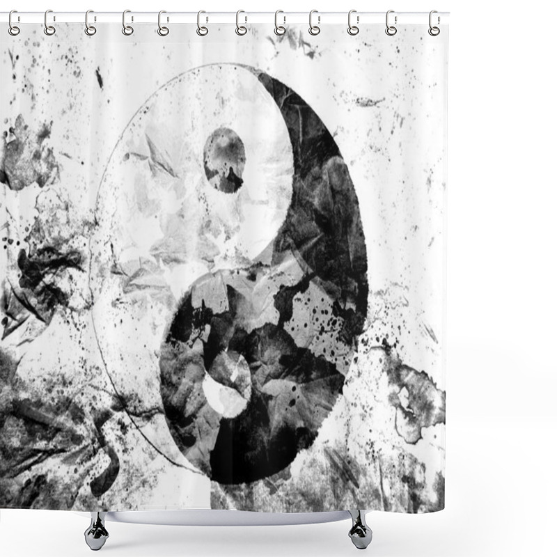 Personality  The Ying Yang Sign Painted Dirty And Grungy Paper Shower Curtains